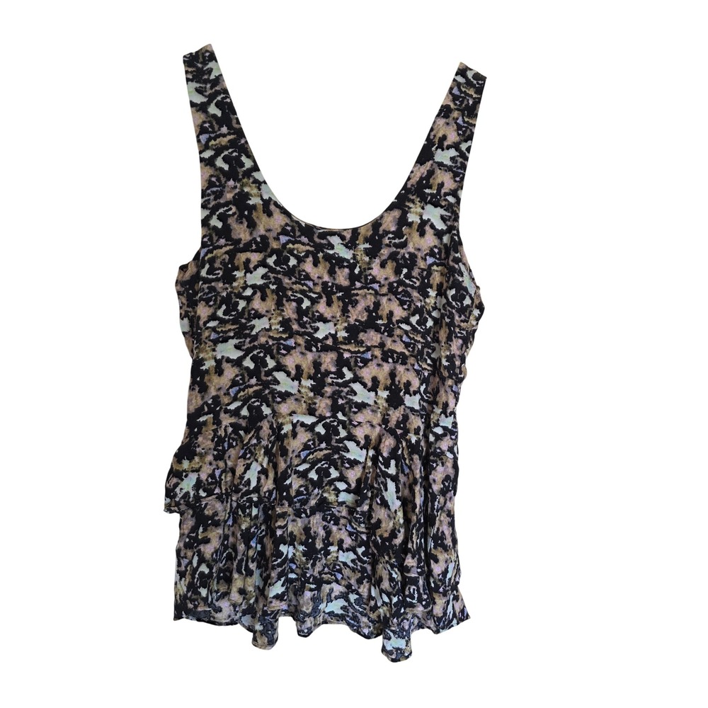 Jack by BB Dakota Womens‎ Abstract Print Tiered Ruffle Tank Black Tan coquette M